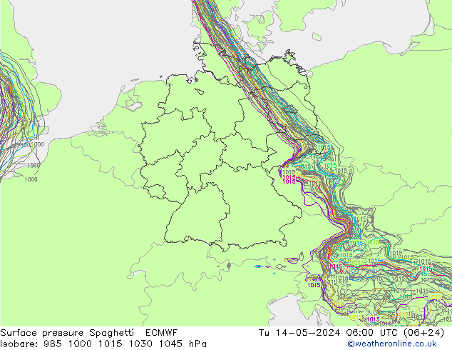 地面气压 Spaghetti ECMWF 星期二 14.05.2024 06 UTC