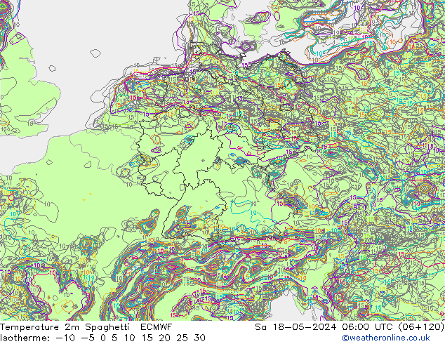 карта температуры Spaghetti ECMWF сб 18.05.2024 06 UTC