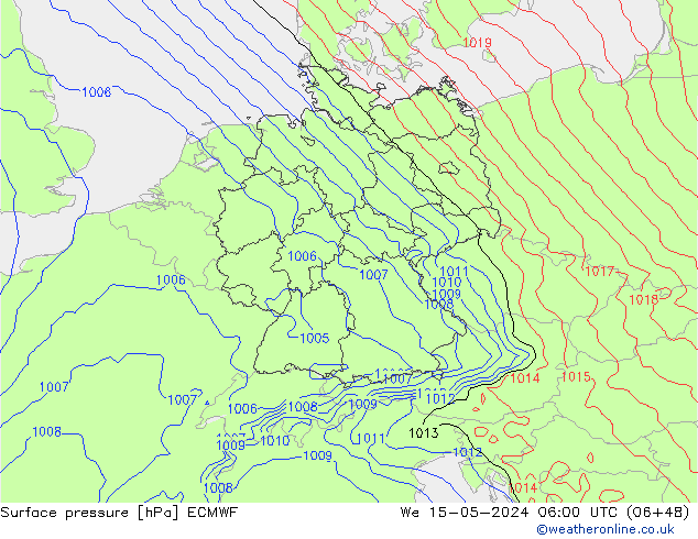 Bodendruck ECMWF Mi 15.05.2024 06 UTC
