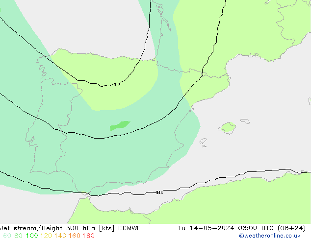 Jet stream/Height 300 hPa ECMWF Tu 14.05.2024 06 UTC