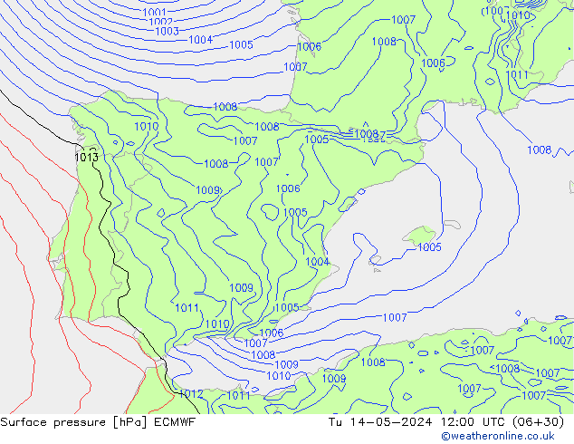 Surface pressure ECMWF Tu 14.05.2024 12 UTC