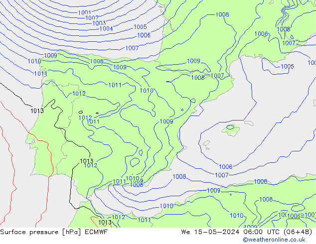 Atmosférický tlak ECMWF St 15.05.2024 06 UTC