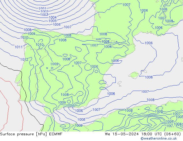 pressão do solo ECMWF Qua 15.05.2024 18 UTC