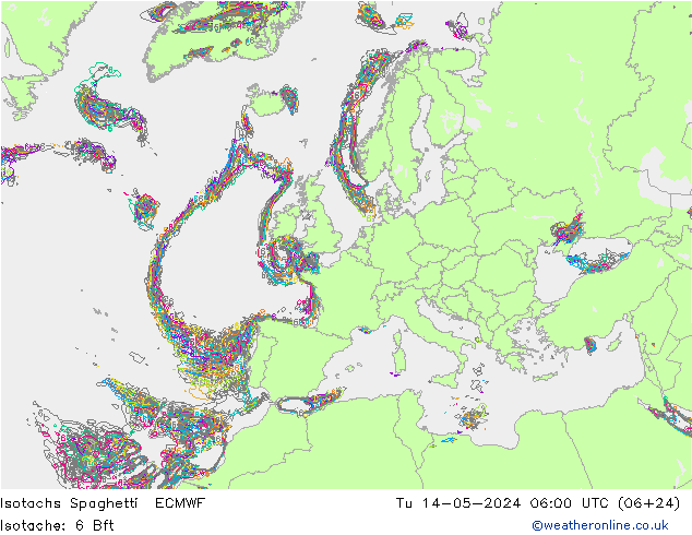 Isotachs Spaghetti ECMWF 星期二 14.05.2024 06 UTC