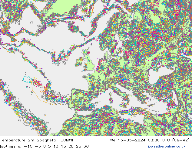 карта температуры Spaghetti ECMWF ср 15.05.2024 00 UTC