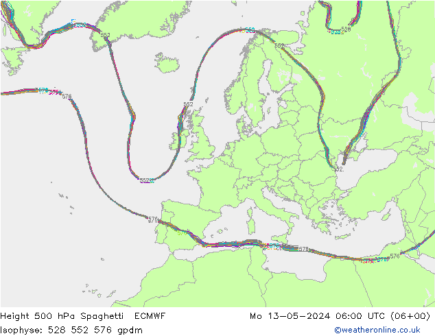 Géop. 500 hPa Spaghetti ECMWF lun 13.05.2024 06 UTC
