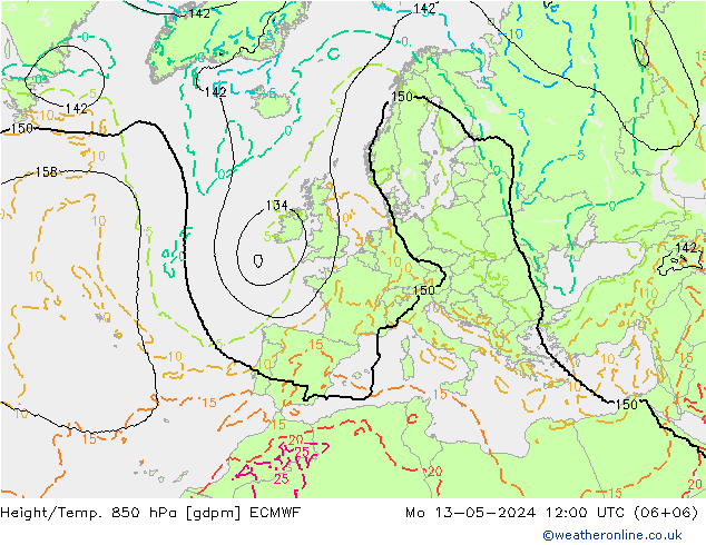 Height/Temp. 850 hPa ECMWF pon. 13.05.2024 12 UTC