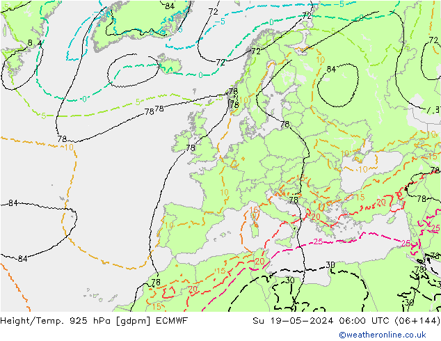 Géop./Temp. 925 hPa ECMWF dim 19.05.2024 06 UTC