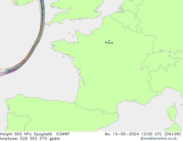 Height 500 hPa Spaghetti ECMWF Mo 13.05.2024 12 UTC