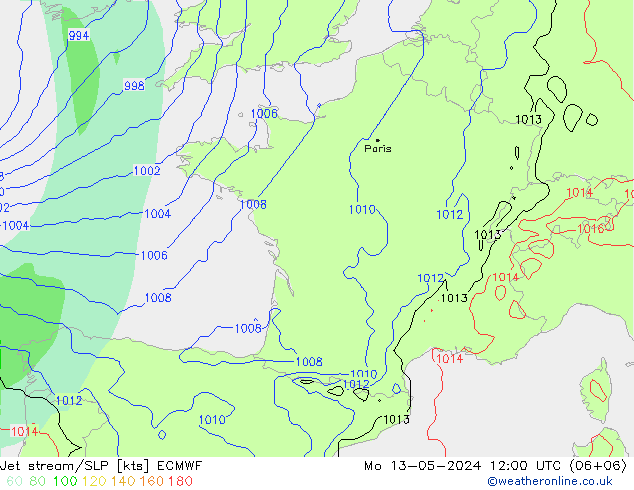 Polarjet/Bodendruck ECMWF Mo 13.05.2024 12 UTC