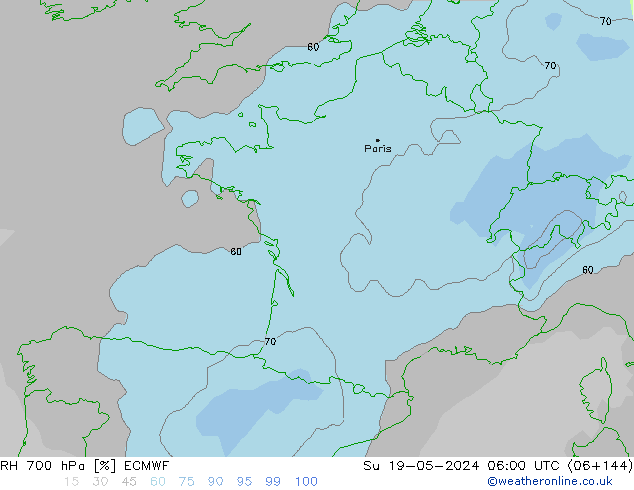 RH 700 hPa ECMWF Su 19.05.2024 06 UTC