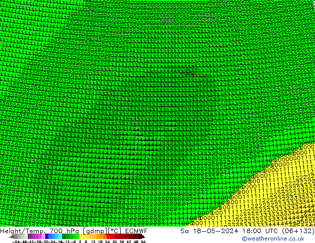 Height/Temp. 700 гПа ECMWF сб 18.05.2024 18 UTC