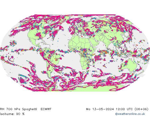 RH 700 hPa Spaghetti ECMWF Mo 13.05.2024 12 UTC
