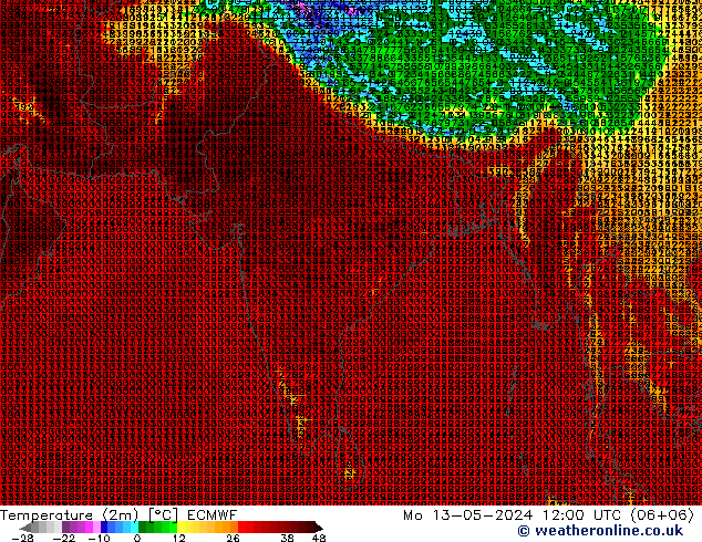 карта температуры ECMWF пн 13.05.2024 12 UTC