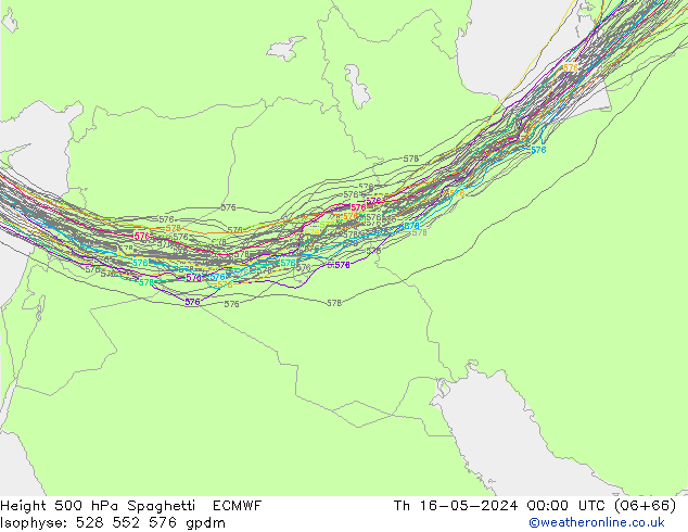Géop. 500 hPa Spaghetti ECMWF jeu 16.05.2024 00 UTC