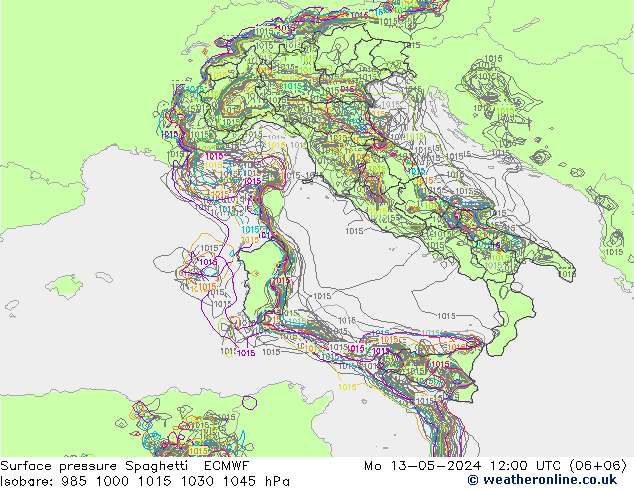 Surface pressure Spaghetti ECMWF Mo 13.05.2024 12 UTC