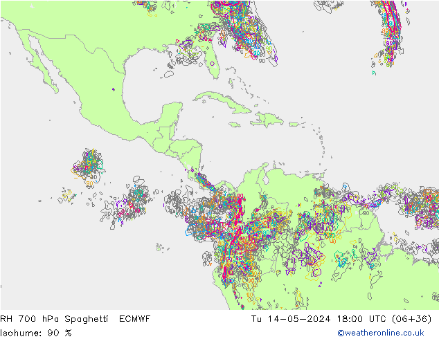 Humidité rel. 700 hPa Spaghetti ECMWF mar 14.05.2024 18 UTC
