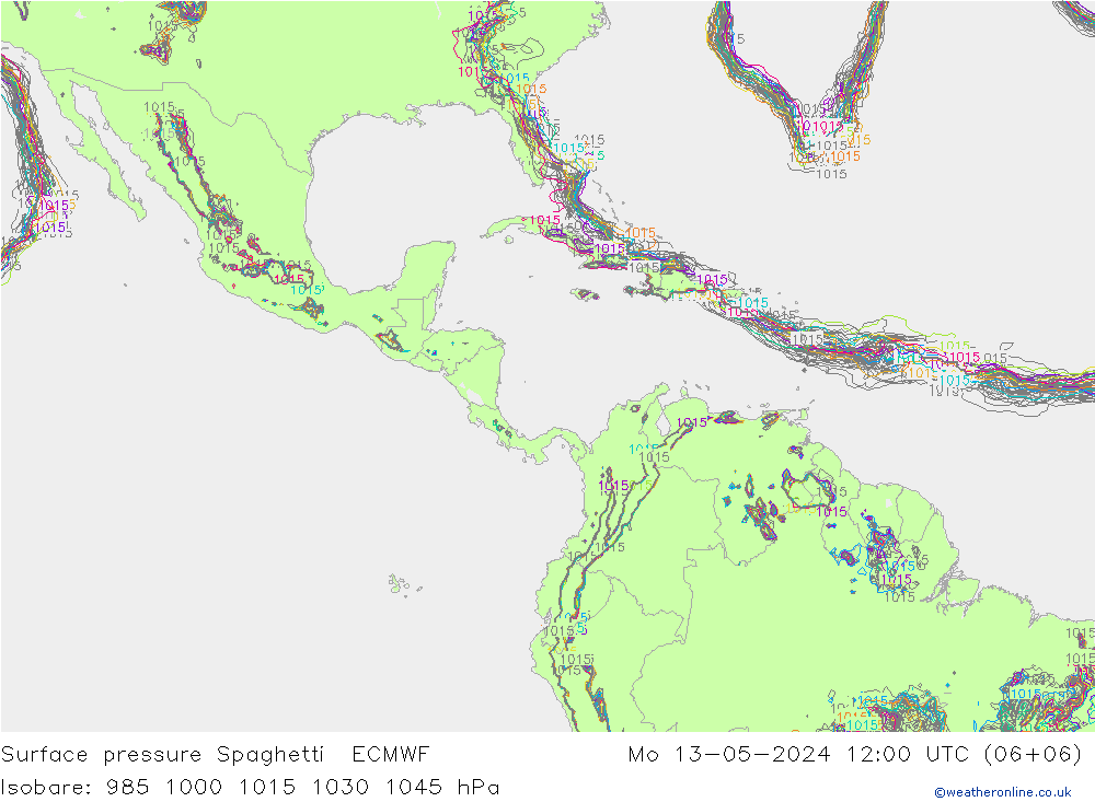 Surface pressure Spaghetti ECMWF Mo 13.05.2024 12 UTC