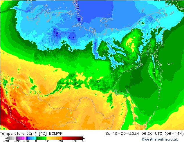 карта температуры ECMWF Вс 19.05.2024 06 UTC