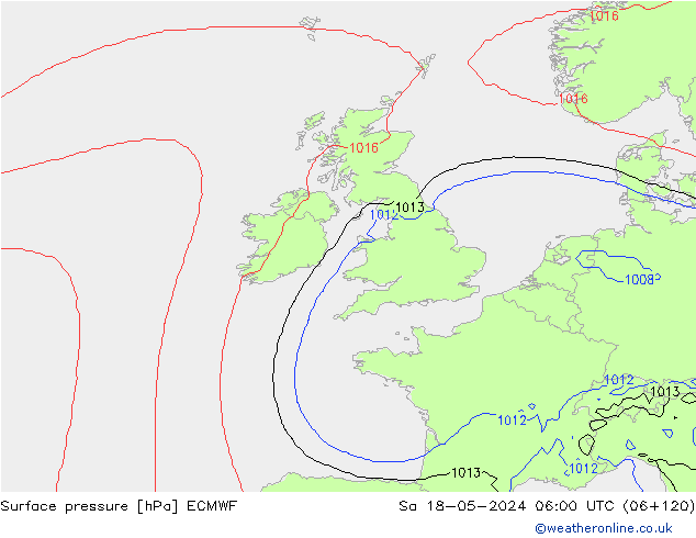 ciśnienie ECMWF so. 18.05.2024 06 UTC
