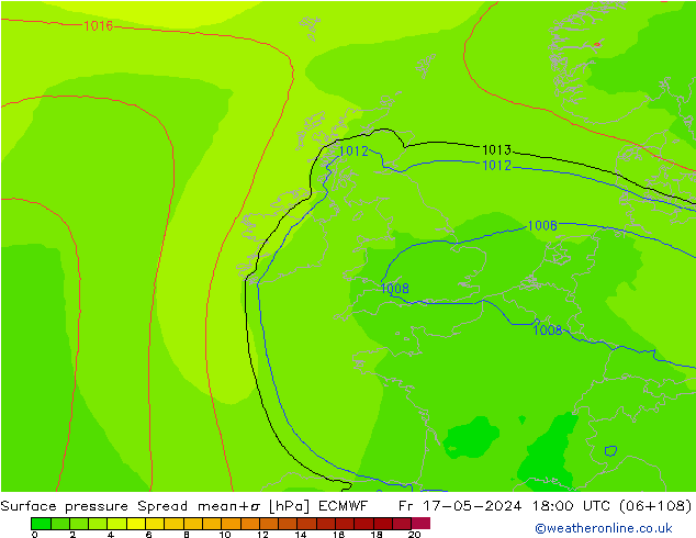 Atmosférický tlak Spread ECMWF Pá 17.05.2024 18 UTC