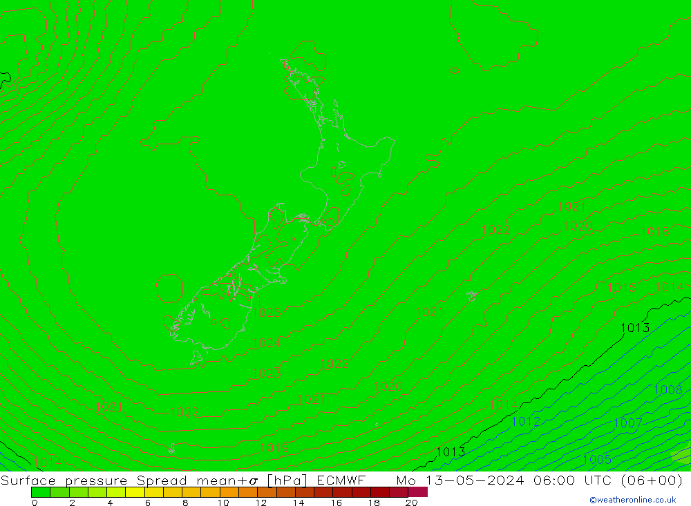 Surface pressure Spread ECMWF Mo 13.05.2024 06 UTC
