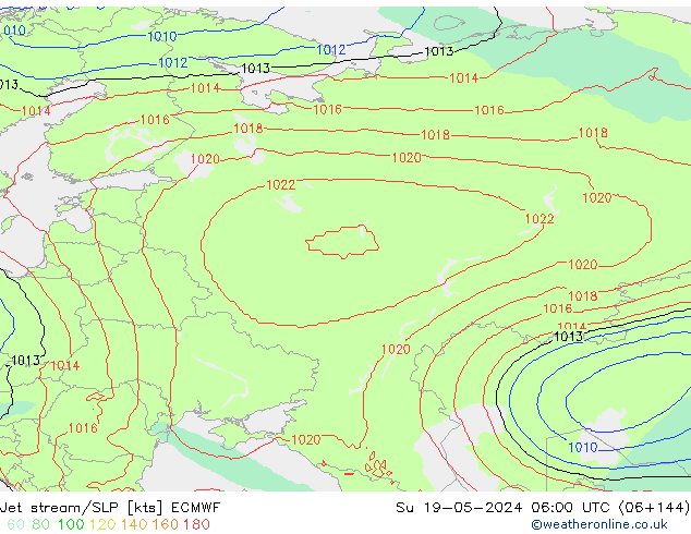 Straalstroom/SLP ECMWF zo 19.05.2024 06 UTC