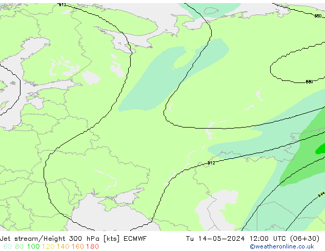 Jet stream/Height 300 hPa ECMWF Tu 14.05.2024 12 UTC