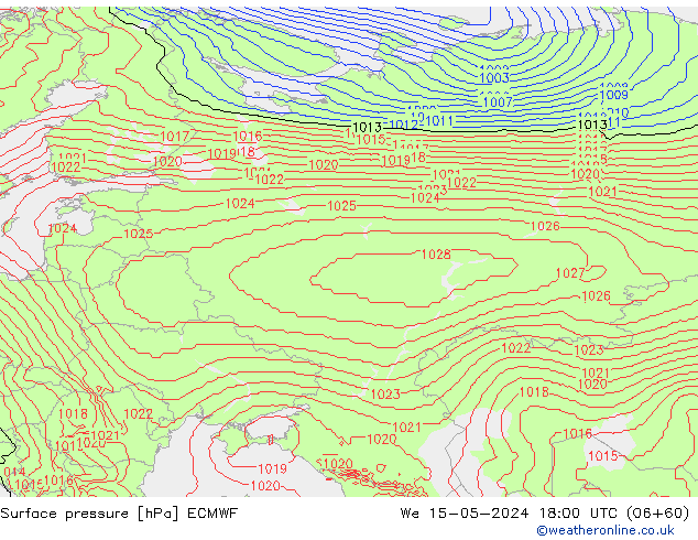 Atmosférický tlak ECMWF St 15.05.2024 18 UTC