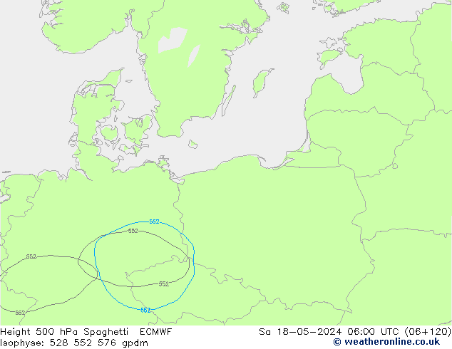 Height 500 hPa Spaghetti ECMWF Sa 18.05.2024 06 UTC
