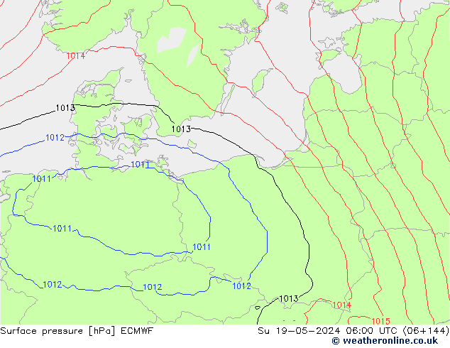 Atmosférický tlak ECMWF Ne 19.05.2024 06 UTC