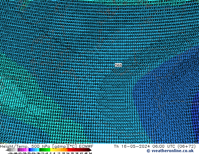 Height/Temp. 500 hPa ECMWF Čt 16.05.2024 06 UTC