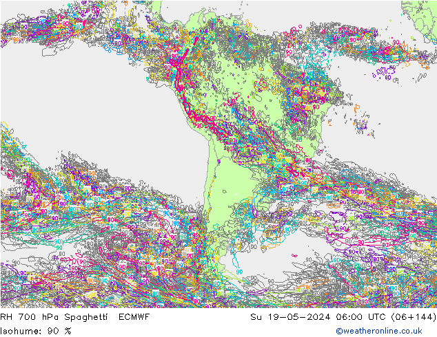 RH 700 гПа Spaghetti ECMWF Вс 19.05.2024 06 UTC