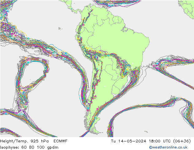 Height/Temp. 925 hPa ECMWF Tu 14.05.2024 18 UTC