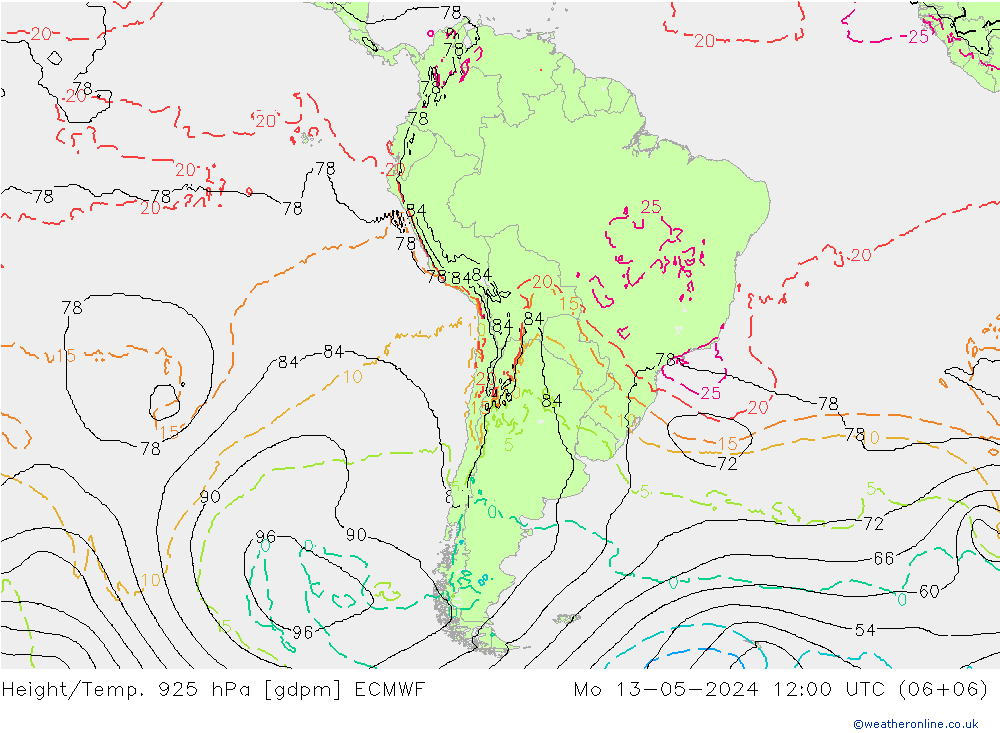 Hoogte/Temp. 925 hPa ECMWF ma 13.05.2024 12 UTC