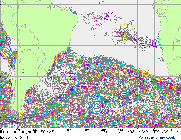 Isotachs Spaghetti ECMWF dom 19.05.2024 06 UTC