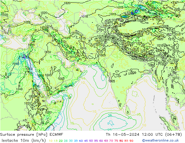 Eşrüzgar Hızları (km/sa) ECMWF Per 16.05.2024 12 UTC
