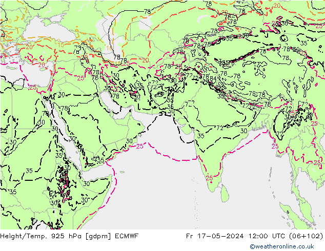 Height/Temp. 925 hPa ECMWF Pá 17.05.2024 12 UTC