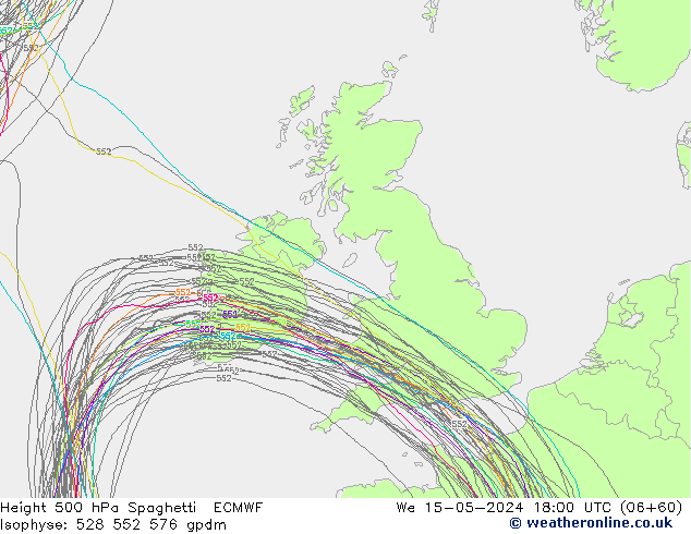 Height 500 hPa Spaghetti ECMWF  15.05.2024 18 UTC