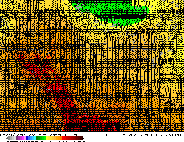 Height/Temp. 850 hPa ECMWF Út 14.05.2024 00 UTC