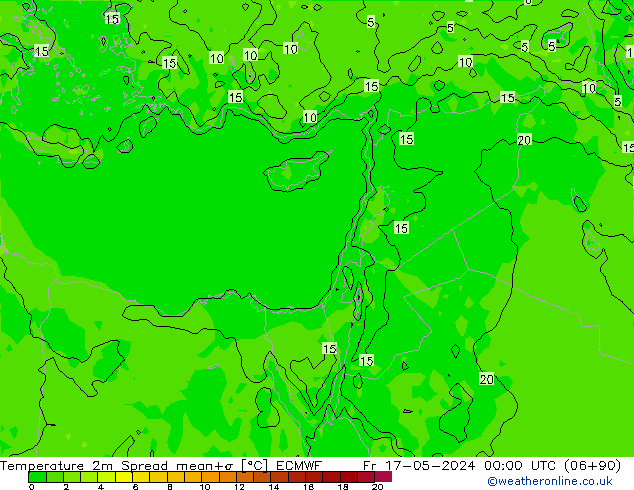 Temperature 2m Spread ECMWF Pá 17.05.2024 00 UTC