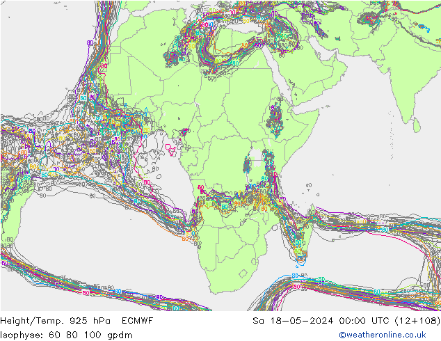 Height/Temp. 925 hPa ECMWF sab 18.05.2024 00 UTC
