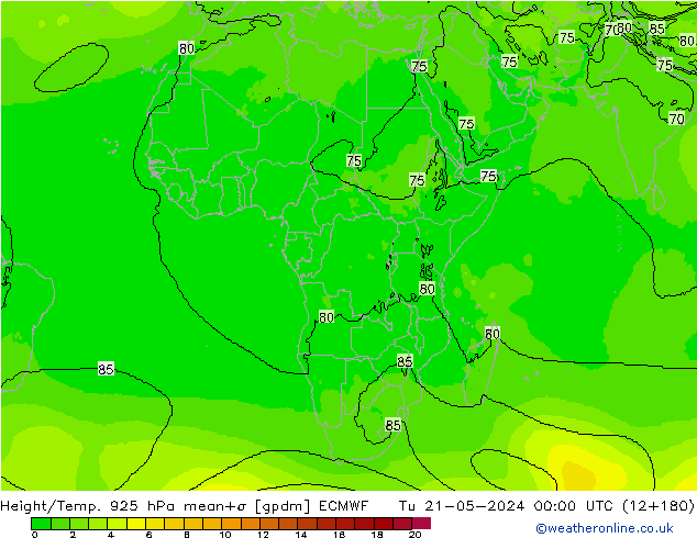 Hoogte/Temp. 925 hPa ECMWF di 21.05.2024 00 UTC