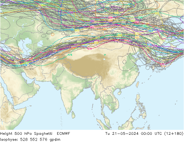 500 hPa Yüksekliği Spaghetti ECMWF Sa 21.05.2024 00 UTC