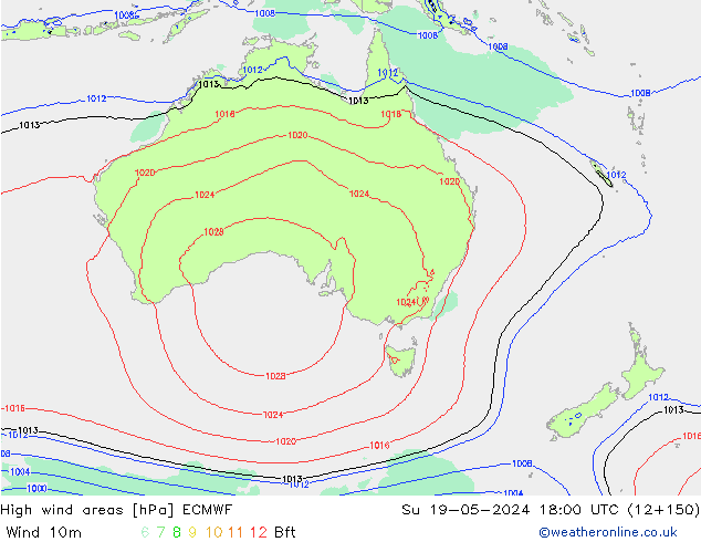 yüksek rüzgarlı alanlar ECMWF Paz 19.05.2024 18 UTC