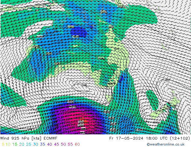 Wind 925 hPa ECMWF vr 17.05.2024 18 UTC
