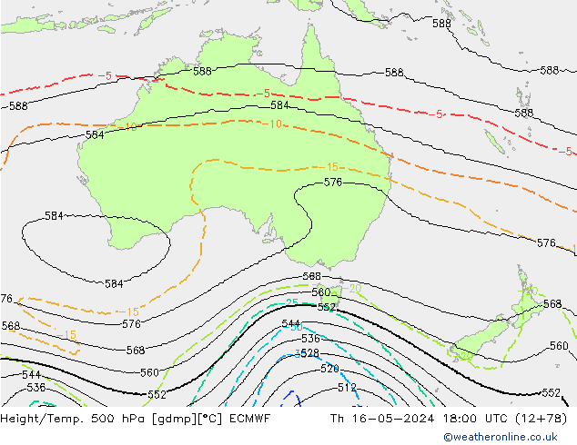 Height/Temp. 500 hPa ECMWF Čt 16.05.2024 18 UTC