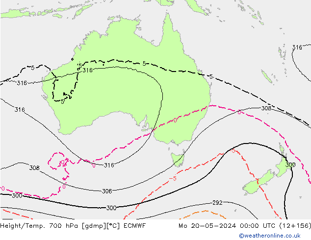 Height/Temp. 700 hPa ECMWF Mo 20.05.2024 00 UTC