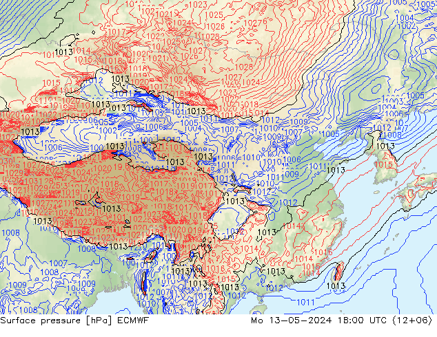 地面气压 ECMWF 星期一 13.05.2024 18 UTC