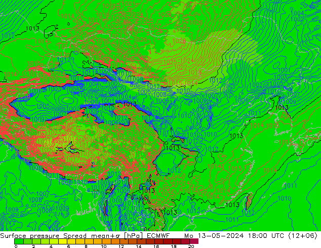 地面气压 Spread ECMWF 星期一 13.05.2024 18 UTC